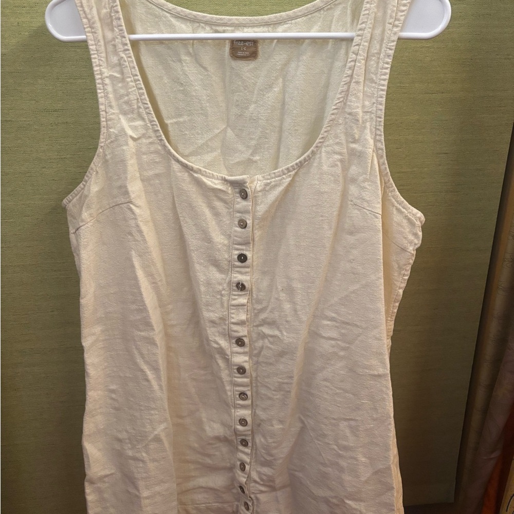 Free People Button Front Sleeveless Linen Blend Dress Tunic L